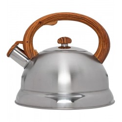 Chaleira 3 Litros 24cm Com Apito Em Inox Com Alça Na Cor Bambu